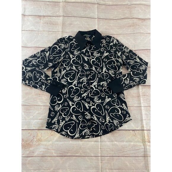 Catherine Malandrino Women's Black And White Paris Long Sleeve Blouse - Small - Picture 2 of 11